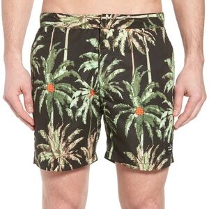 NEW SCOTCH AND SODA Palm Print "Pool Side" Men's Swim Shorts, Black/green L